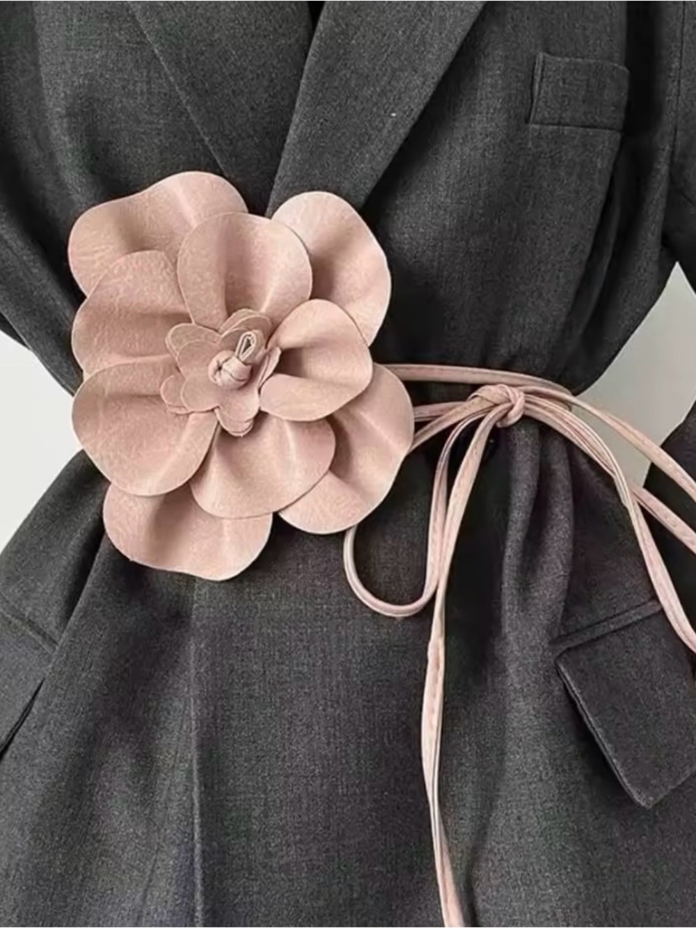 Pink Floral Leather Waist Belt with large Flower